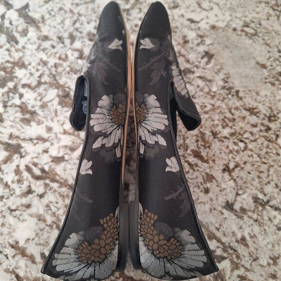 Alexander McQueen Silk Black floral print Loafer Flats size 39 - Picture 8 of 13